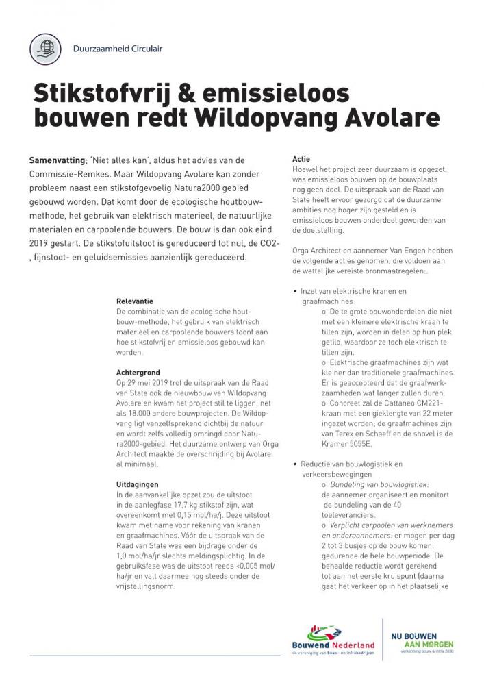 Publicatie BNL Congres Nu Bouwen aan Morgen -  Stikstofvrij & emissieloos bouwen redt Wildopvang Avolare