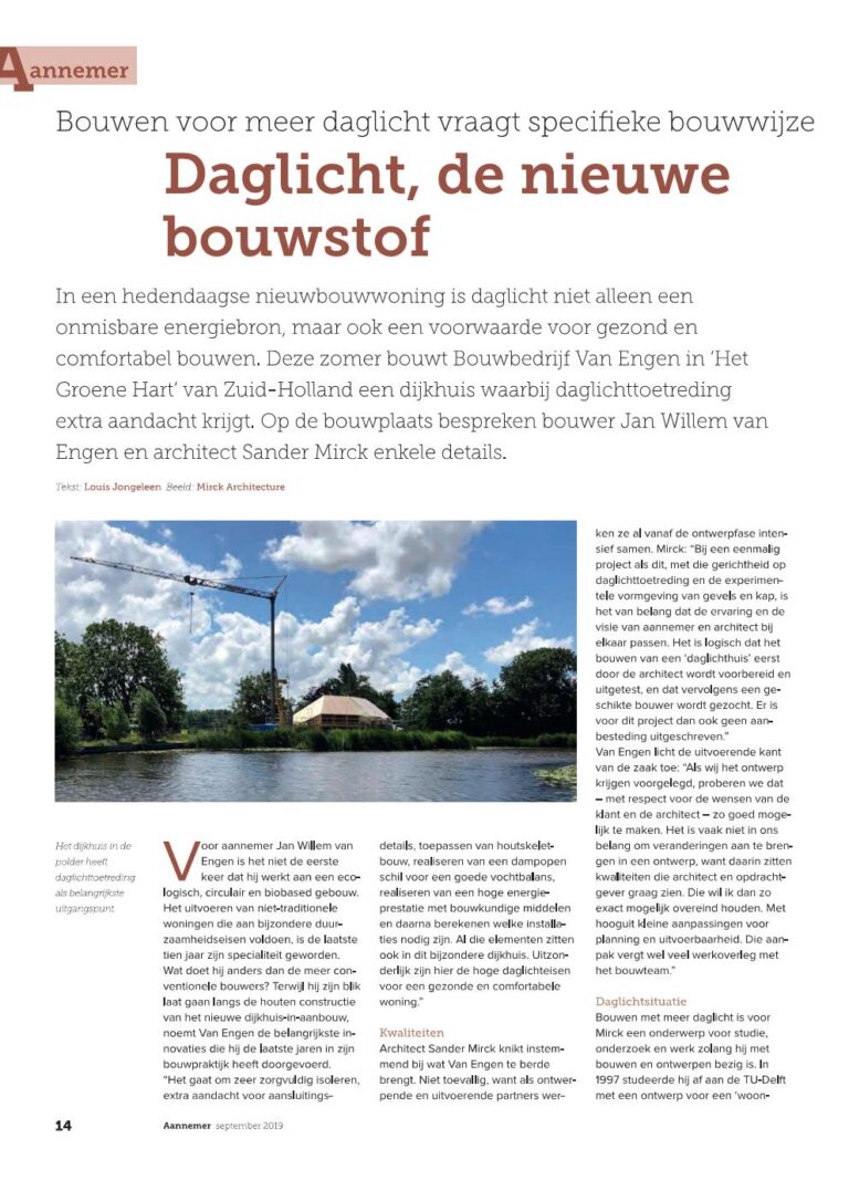 Bouwbedrijf van Engen BV - Duurzaam dijkhuis, het Groene Hartt - Artikel vakblad Aannemer