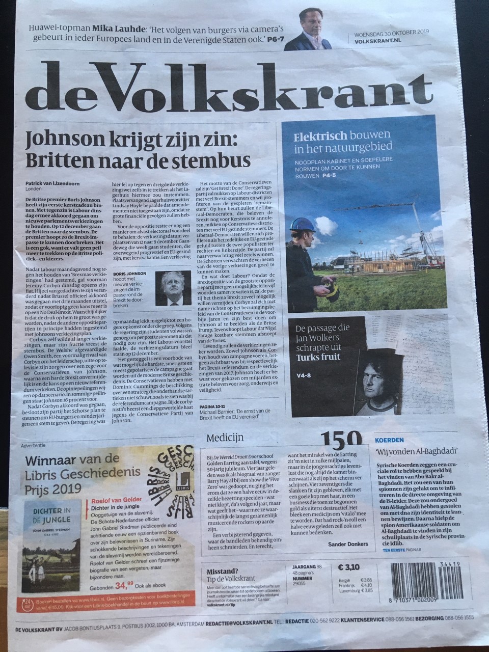 Artikel Volkskrant - Elektrisch bouwen in het natuurgebied 30 oktober 2019