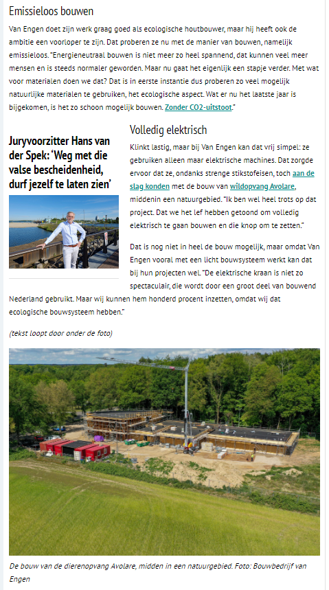 Artikel CoBouw: Energieneutraal, ecologisch, duurzaam en emissieloos: houtbouwer Van Engen doet het allemaal