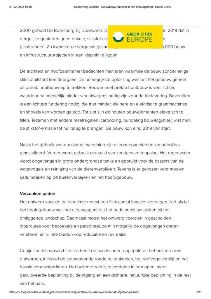 Nieuws: Artikel Wildopvang Avolare - Nieuwbouw in een een natuurgebied passen