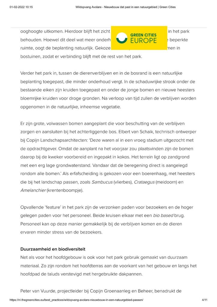 Nieuws: Artikel Wildopvang Avolare - Nieuwbouw in een een natuurgebied passen