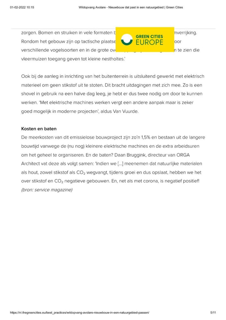 Nieuws: Artikel Wildopvang Avolare - Nieuwbouw in een een natuurgebied passen