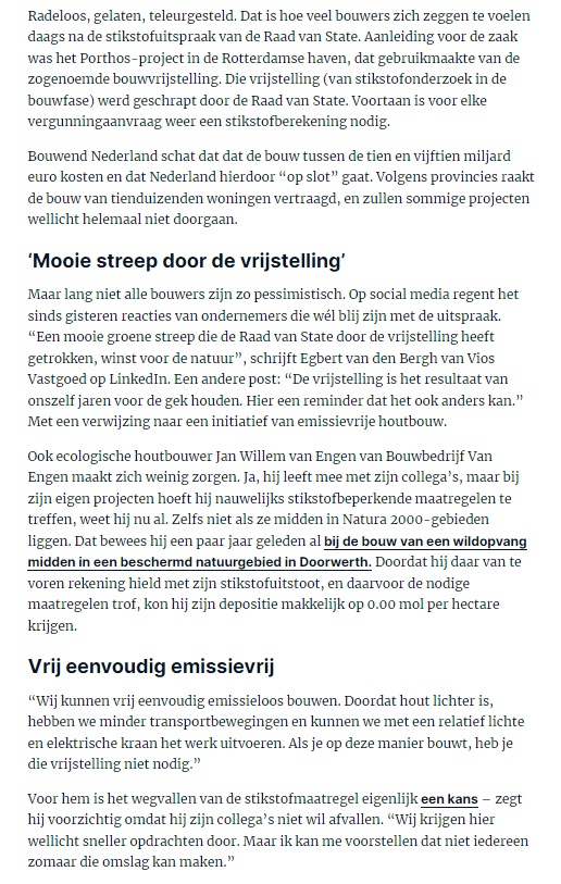 Nieuws - Artikel Cobouw 'Is het wegvallen van de bouwvrijstelling nou echt zo erg?'