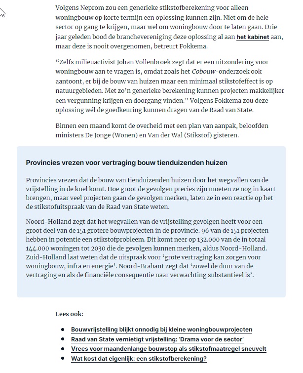 Nieuws - Artikel Cobouw 'Is het wegvallen van de bouwvrijstelling nou echt zo erg?'