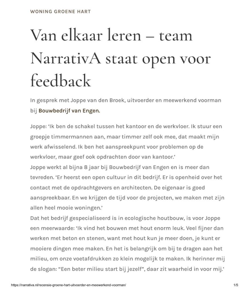 Bouwbedrijf van Engen BV - Ecologische woning, Hoogmade - Nieuwsbrief NarrativA architecten