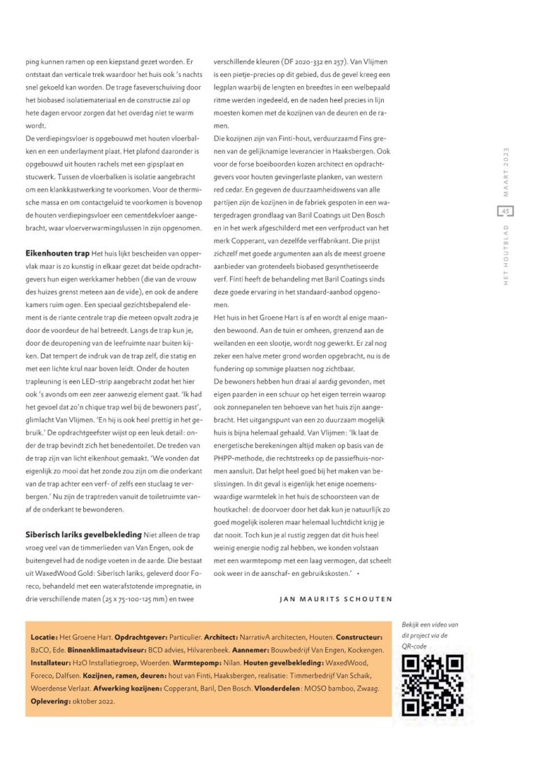 Bouwbedrijf van Engen BV - Ecologische woning, Hoogmade - Artikel Houtblad